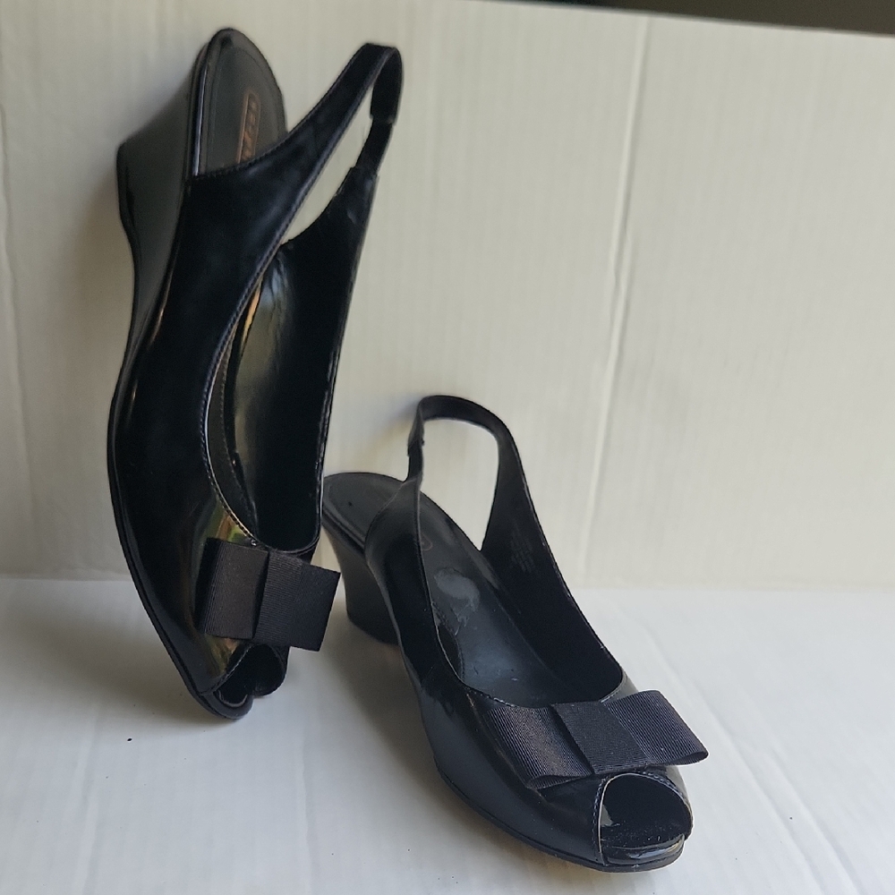 Chic Black Slingback Wedge Shoes